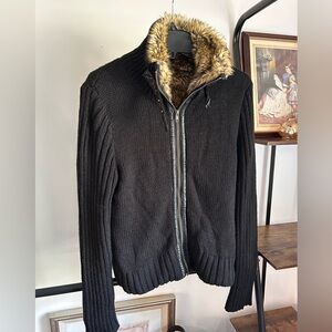 Orvis Faux Fur lined Wool Blend Zip Up Sweater
